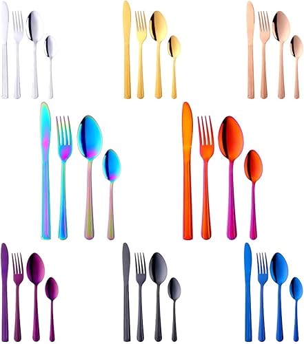 BuyGo - Juego de cubiertos de 32 piezas para 8 vajillas de acero inoxidable, incluye cuchillo, tenedor, cuchara, cucharilla, apto para lavavajillas