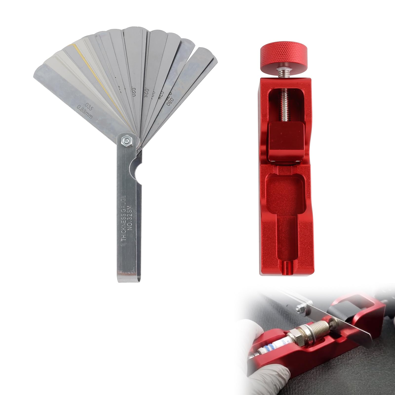 Outil universel pour bougie d'allumage compatible avec 10 mm, 12 mm, 14 mm, 16 mm, outil de réglage précis de 0,04 à 0,88 mm pour l'entretien de voiture et moto (rouge)
