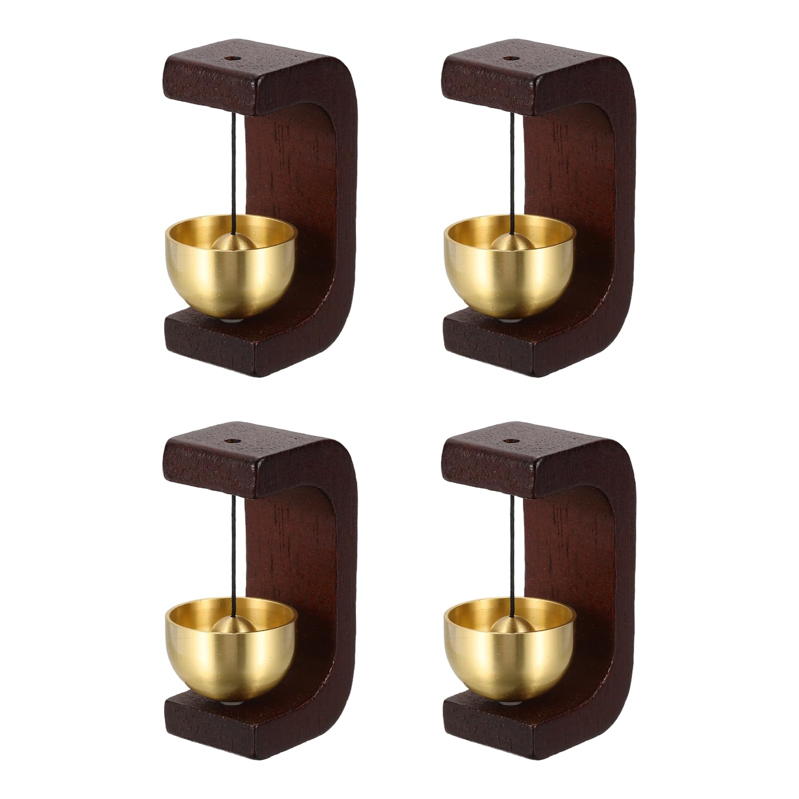 PATIKIL 4 Set Shopkeepers Bell, Wood Door Chime Hanging Bell Jingle Doorbell with Self-Adhesive Backing for Door Opening Business When Entering Decoration, C Shape, Walnut Color
