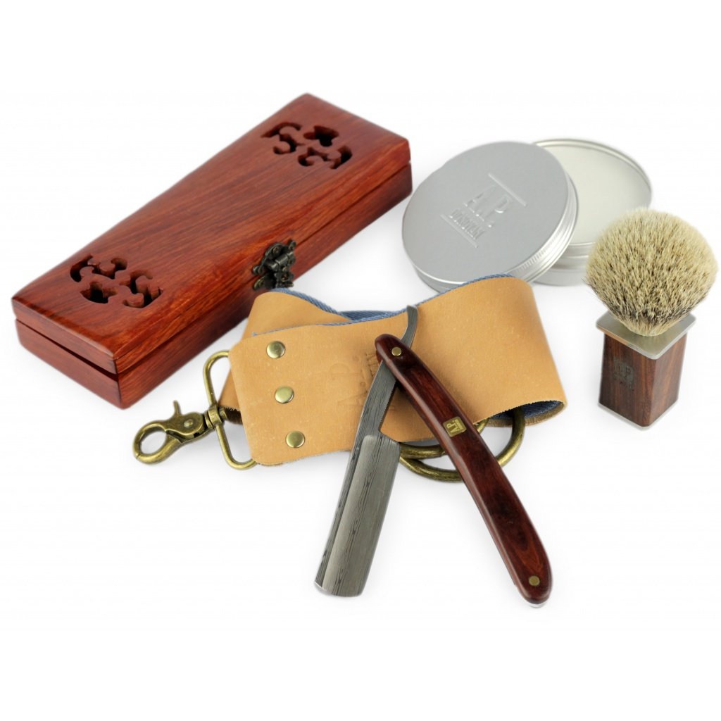Navaja de afeitar - Juego con brocha de afeitar, jabón de afeitar y asentador