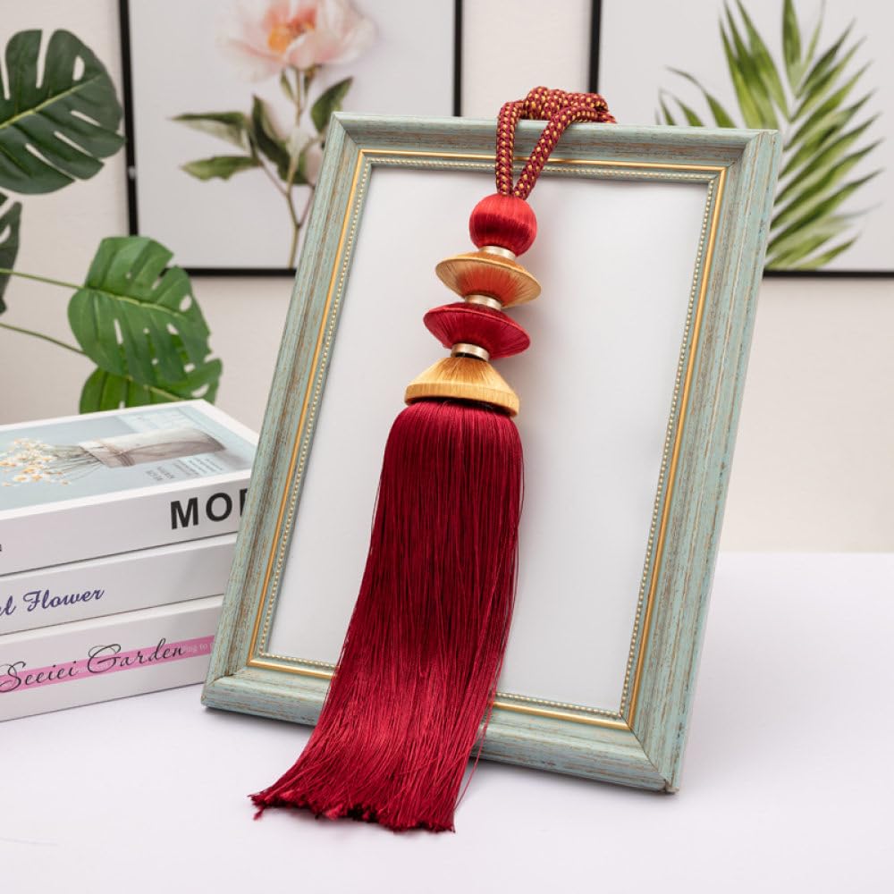 OUdini 2 Pack Tassel Curtain Tiebacks Curtain Holdbacks Curtain Ties Rope Weave Rope Tie Backs for Drapes/Red