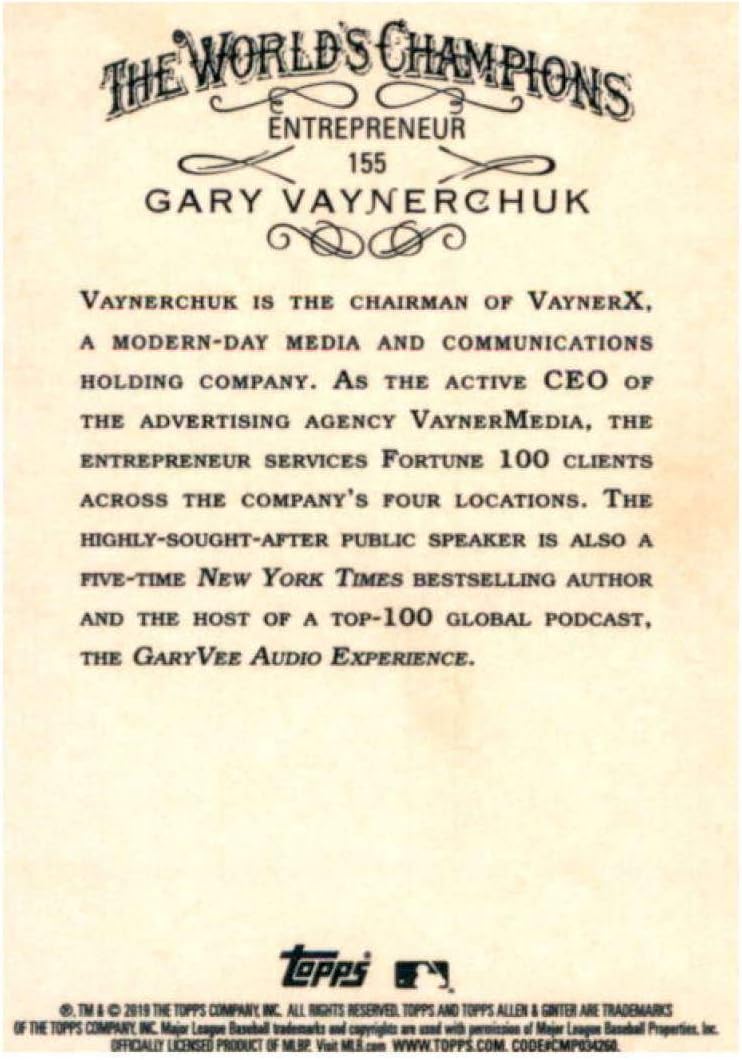 2019 Topps Allen & Ginter #155 Gary Vaynerchuk Entrepreneur Baseball Card