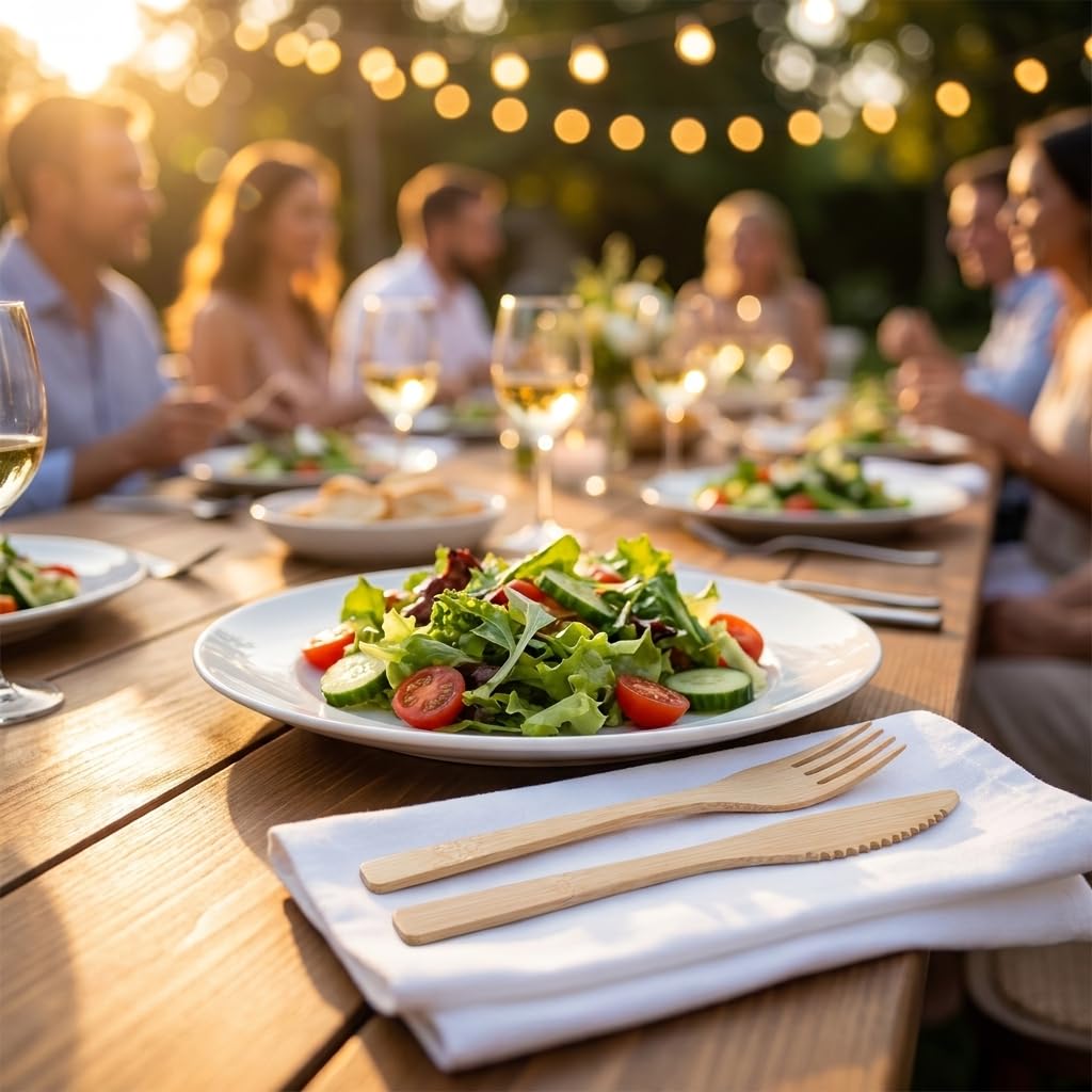 2ZEBRAZ 100% Bambus-Utensilien-Set mit 300 Löffeln, biologisch abbaubar, Besteck für Partys, Veranstaltungen, Grillen und Camping, wiederverwendbar oder Einweg, glatt, geruchlos, robustes Besteck