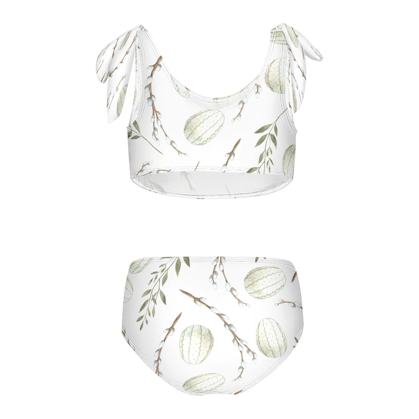 Easter Eggs Willow Branches Girls Swimsuits 2 Piece Leaf Swimwear Bikini Set Beach Bathing Suit for Summer Girl Kids 7-8T Multicolor