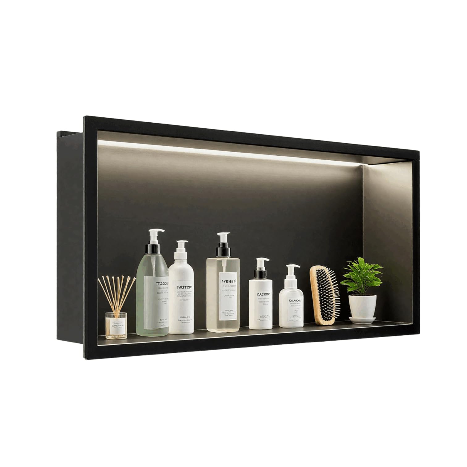 FIESONO LED 24" x 12" Shower Niche, Stainless Steel No Tile Needed Recessed Wall Niche with Light for Bathroom Storage (Matte Black)
