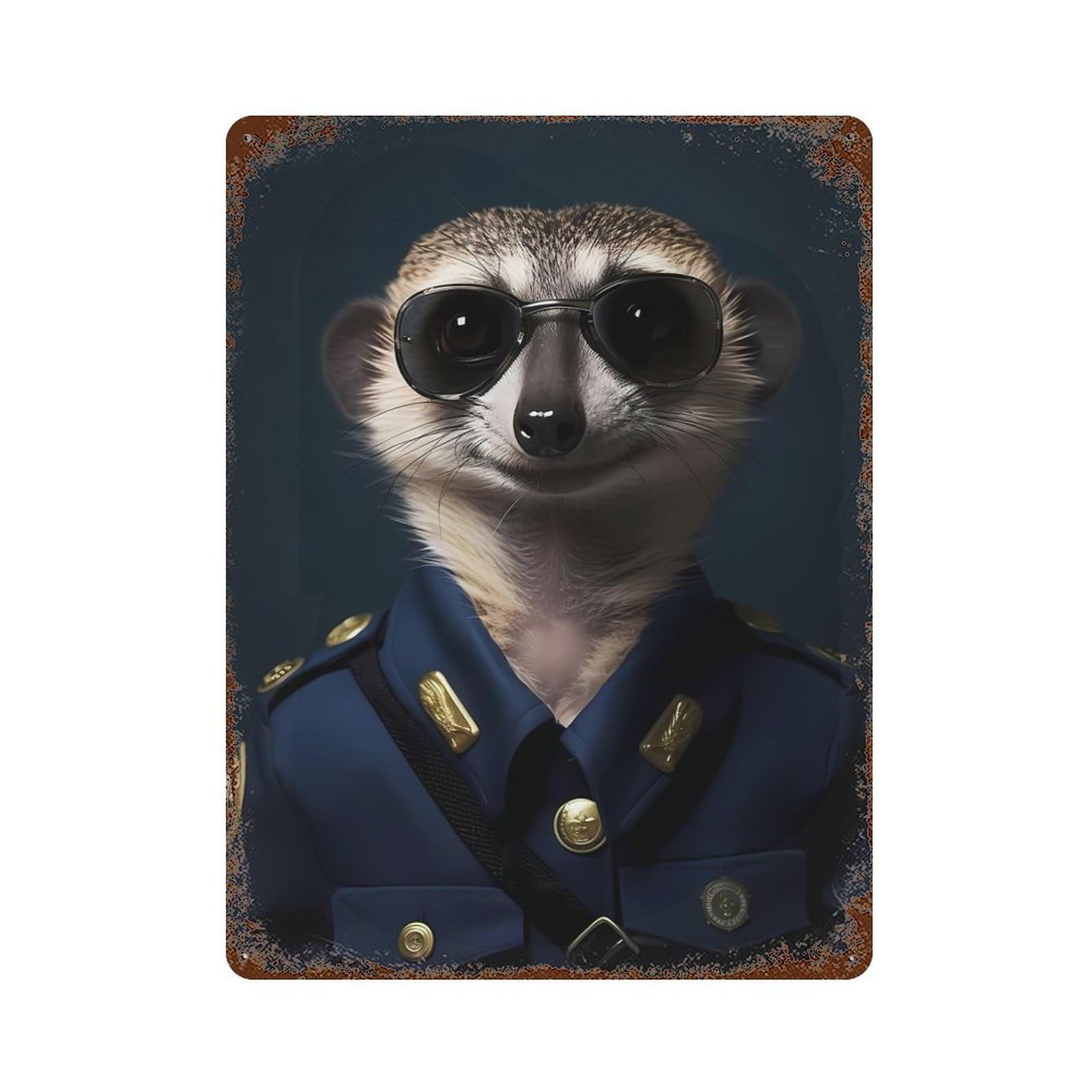 Meerkat Officer Retro Metal Sign 15.7"x11.8", Ideal for Shed, Workshop And Garage Wall Decor