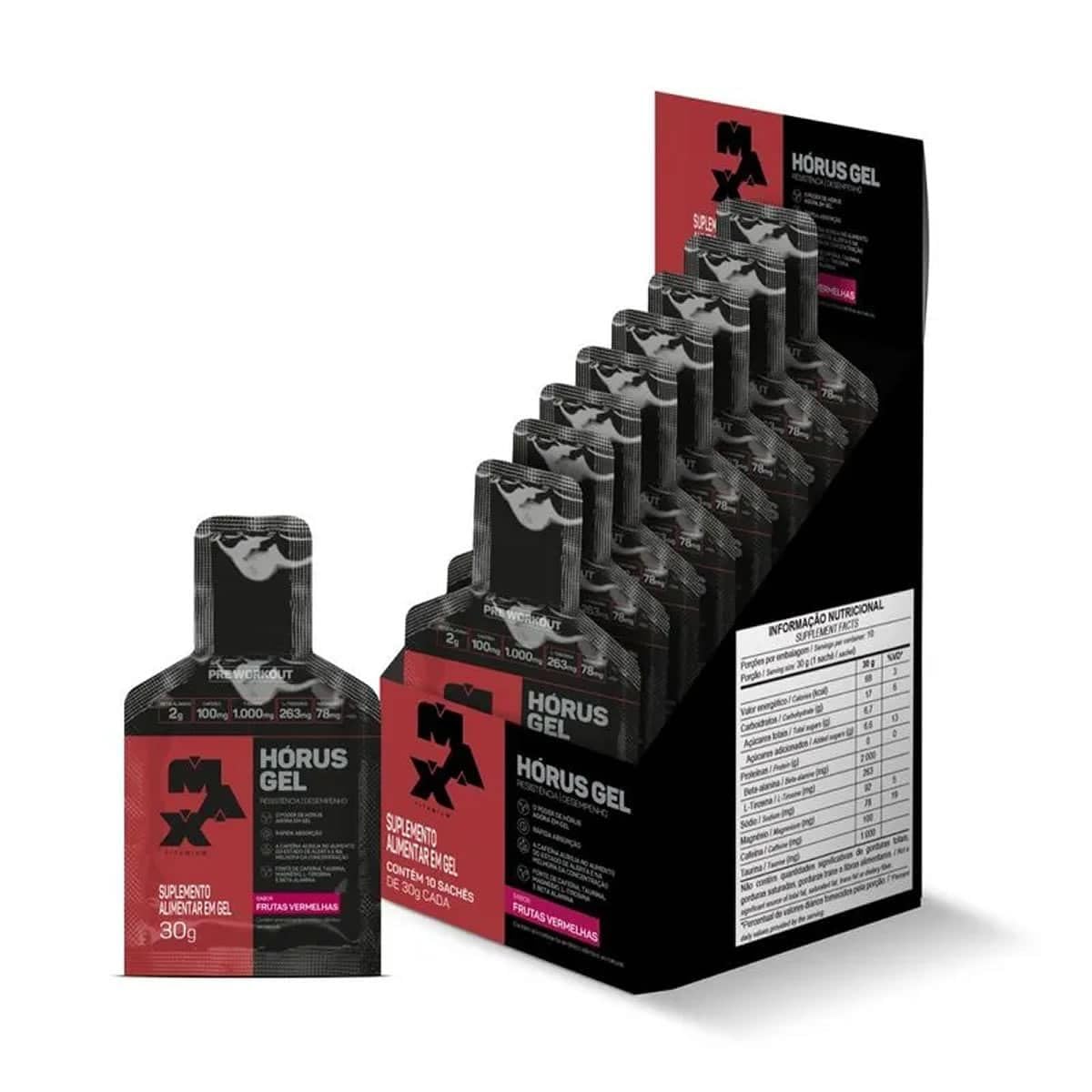 DISPLAY 10UN GEL HORUS 30G FRUTAS VERMELHAS MAX TITANIUM