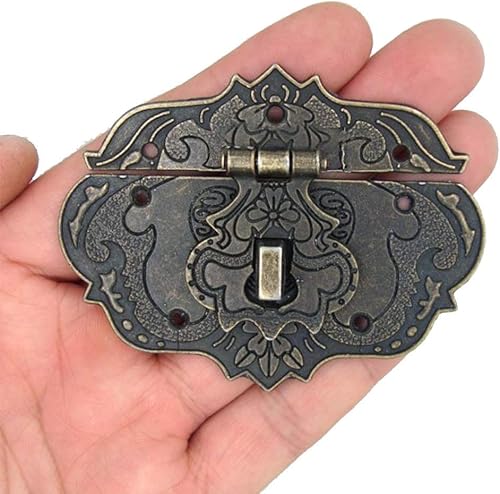 2 pestillos de cierre antiguos de bronce vintage decorativos con tornillos para caja de madera, caja de manualidades, muebles de baúl de joyería,