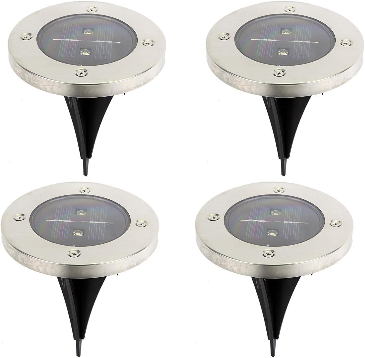 Exlight Solar Powered Ground Light Outdoor Ground Light Garden Landscape Lighting, Pathway, Stairway Comes With 2 LEDs IN One Ground Light 1 Strong Durable Good Brightness Black Base Pack of 4