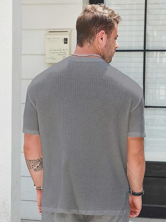Image of Men Solid Waffle Round Neck Oversized /Dropshoulder |Baggy| Summer T Shirt for Ment Shirt