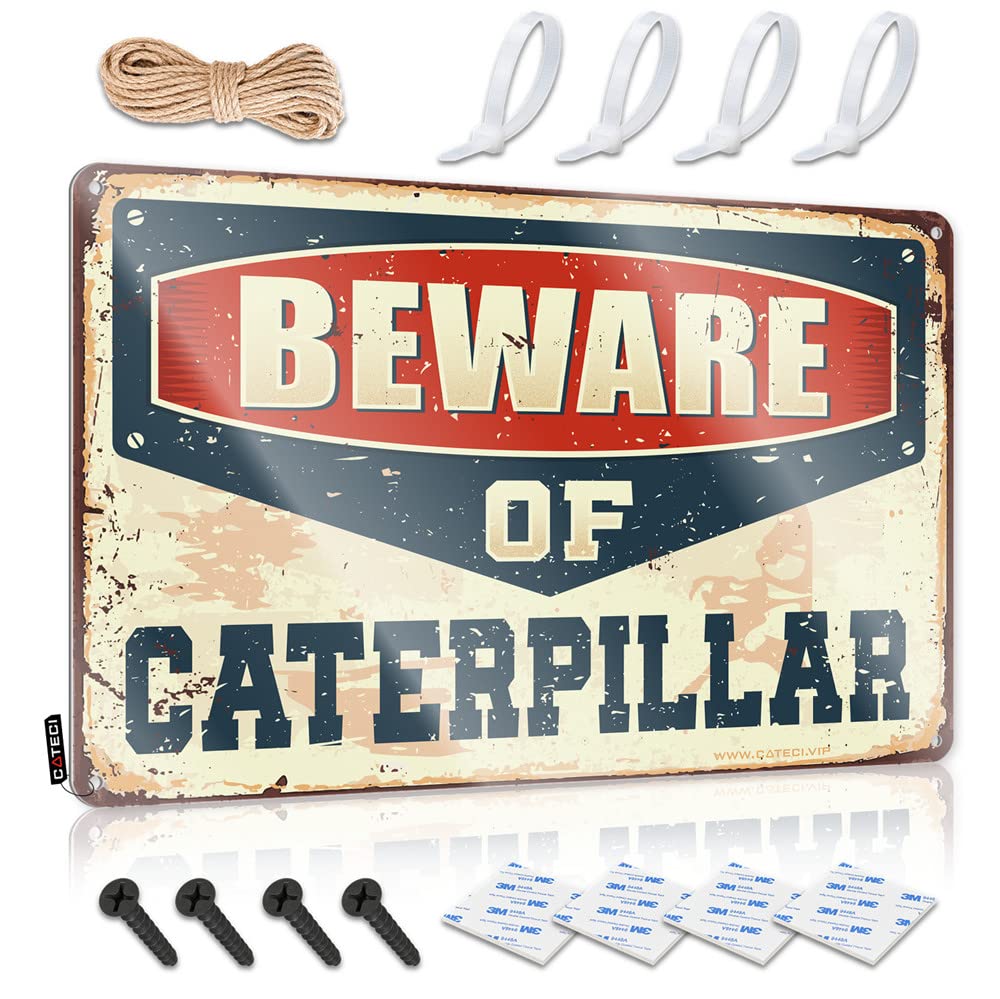 STWNVOITV Man Cave Sign Metal Sign Beware Of Caterpillar Sign Drinking Signs Funny Beer Signs For Man Cave(30X40CM)