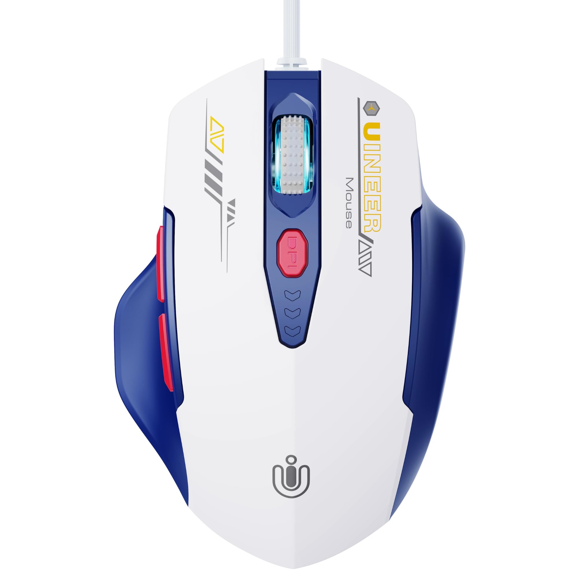 Uineer Mouse with Cable, Ergonomic Design, Up to 7200 DPI Adjustable with 6 Buttons, Computer Mouse PC Laptop Computer, Plug & Play, Matte Blue/White