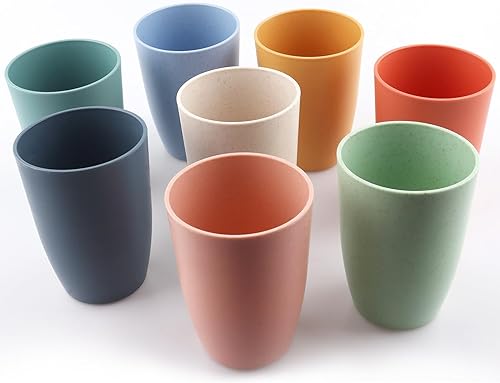 Miniatura 3 de Deitybless Copas de paja de trigo, 8 vasos de plástico, vajilla para niños de 12 onzas, irrompibles aptos para microondas y lavavajillas, vasos