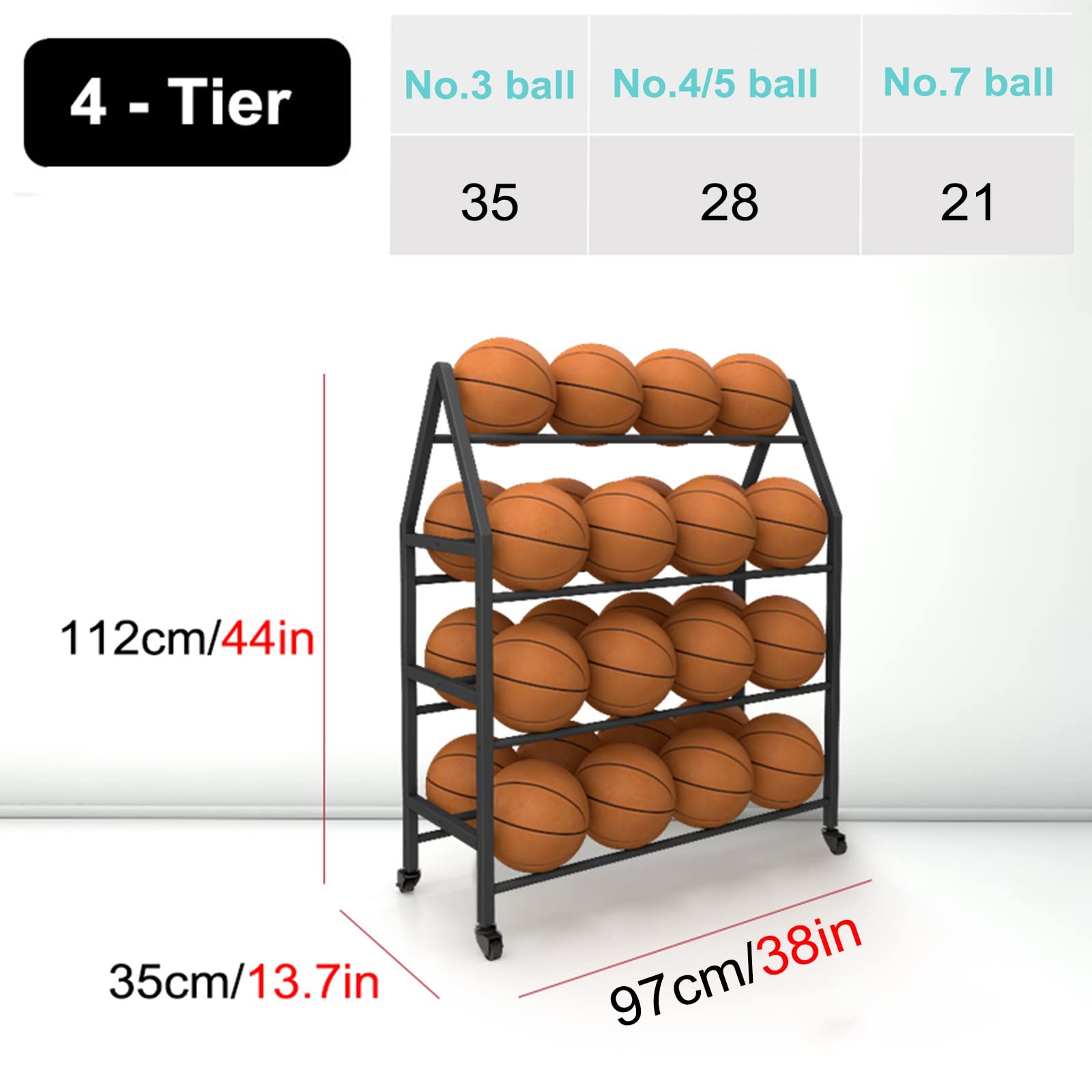 Bomba de pelota deportiva con estante de almacenamiento de 4 niveles y ruedas bloqueables para un fácil uso doméstico y deportivo. Inflador portátil para fútbol, baloncesto, fútbol, voleibol