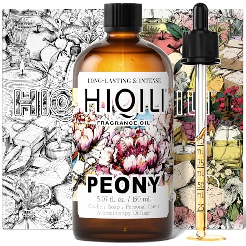 Image of HIQILI Peony Fragrance Oil for Diffuser, Candle & Soap Making - 5.07 Fl Oz | Idea for Making Women's Perfume, Car Air Freshener, Skin & Body Care - 150 ML