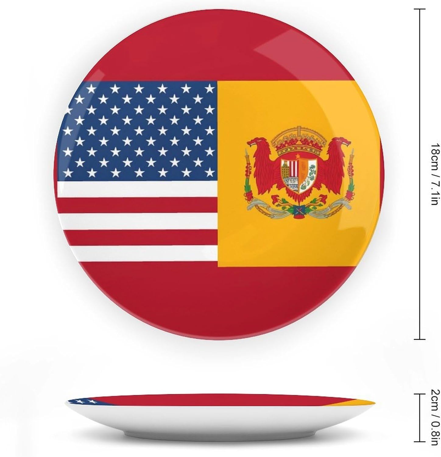 American Spain Flag Ceramic Plate 10inch Decorative Bone China Wall Hanging Ornament Plates Bohemian Style Dinner Plate with Display Stand Cabinet Display Plates for Home Art Decor