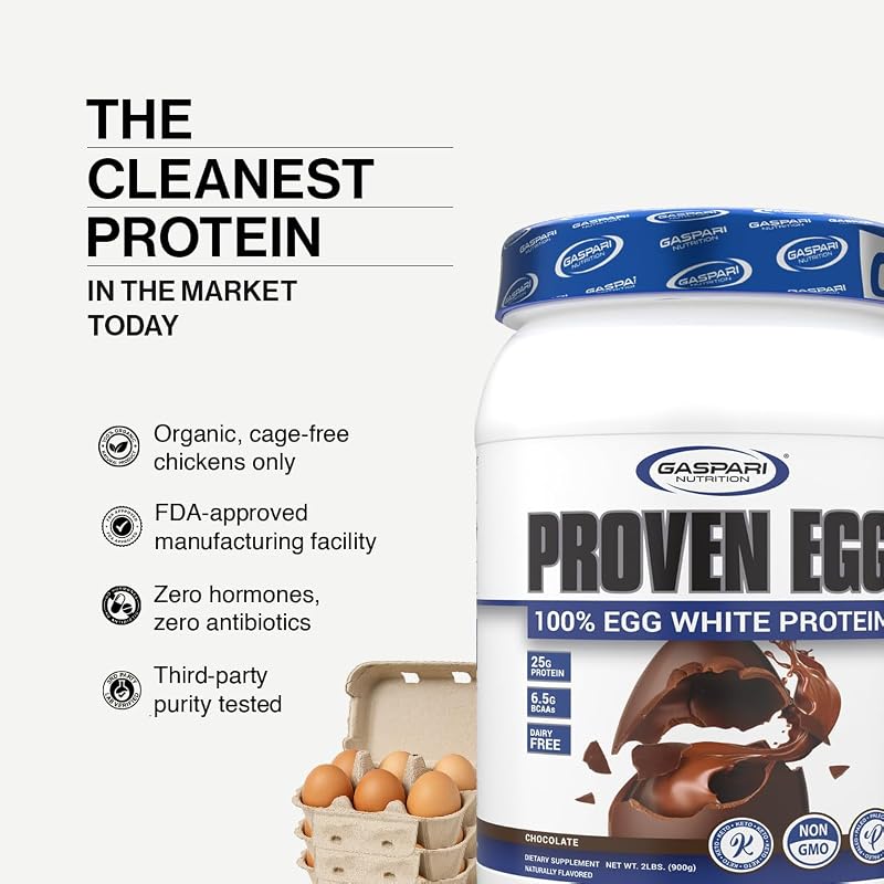 Gaspari Nutrition Proven Egg White Protein Powder, 25g Chocolate Protein Powder, 100% Egg White Protein, Keto Friendly, Dairy and Lactose Free, Soy Free (2 lbs, Chocolate) image 5