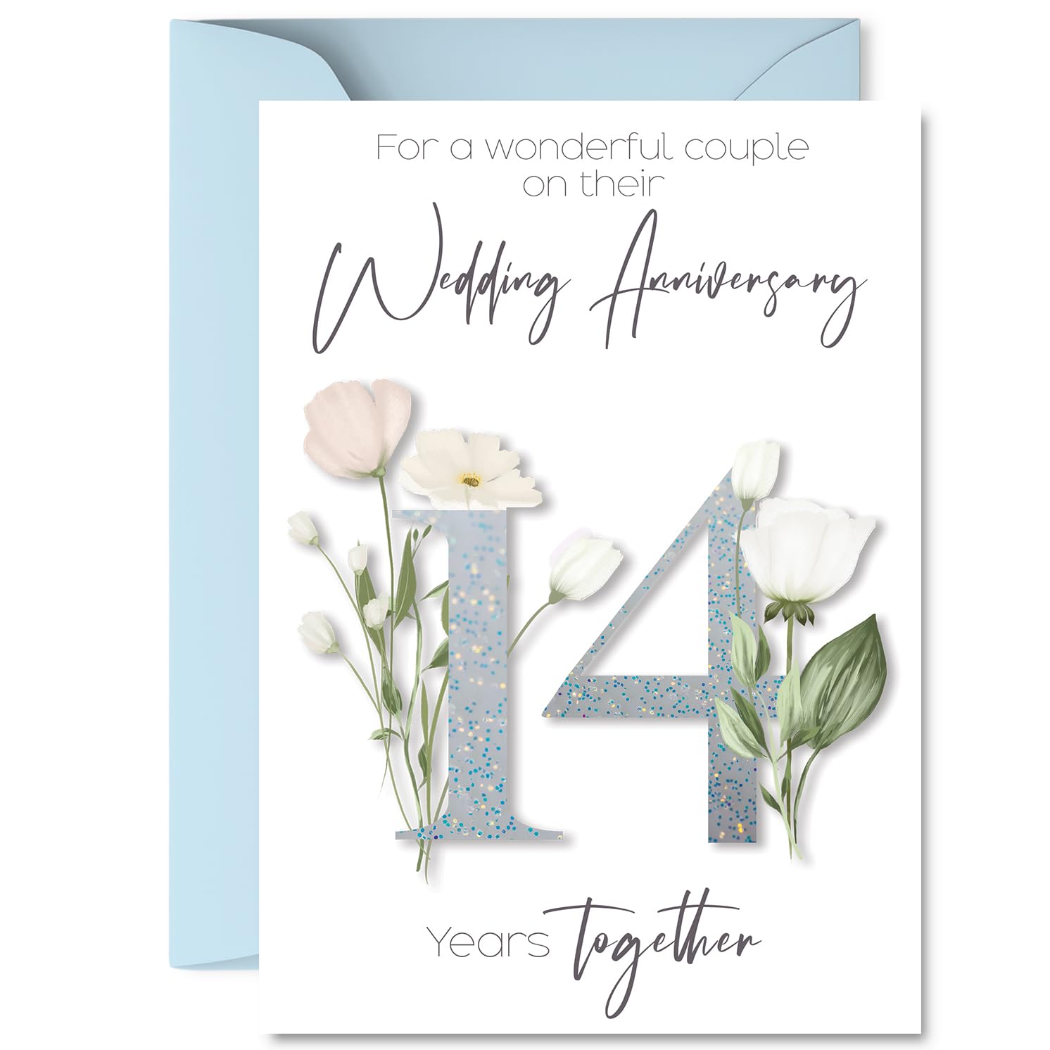 14th Anniversary Card for Women Men - Fancy Floral Flowers - Happy 14 Year Anniversary Card for Girlfriend Partner Wife Husband, A5 Wedding Anniversaries Greeting Cards