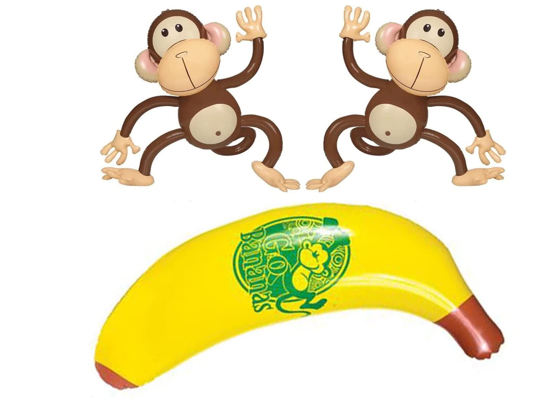 Monkey and Banana Inflates | 3 Pc Set | 27 and 46 Inch Inflatable Party Decorations Pool