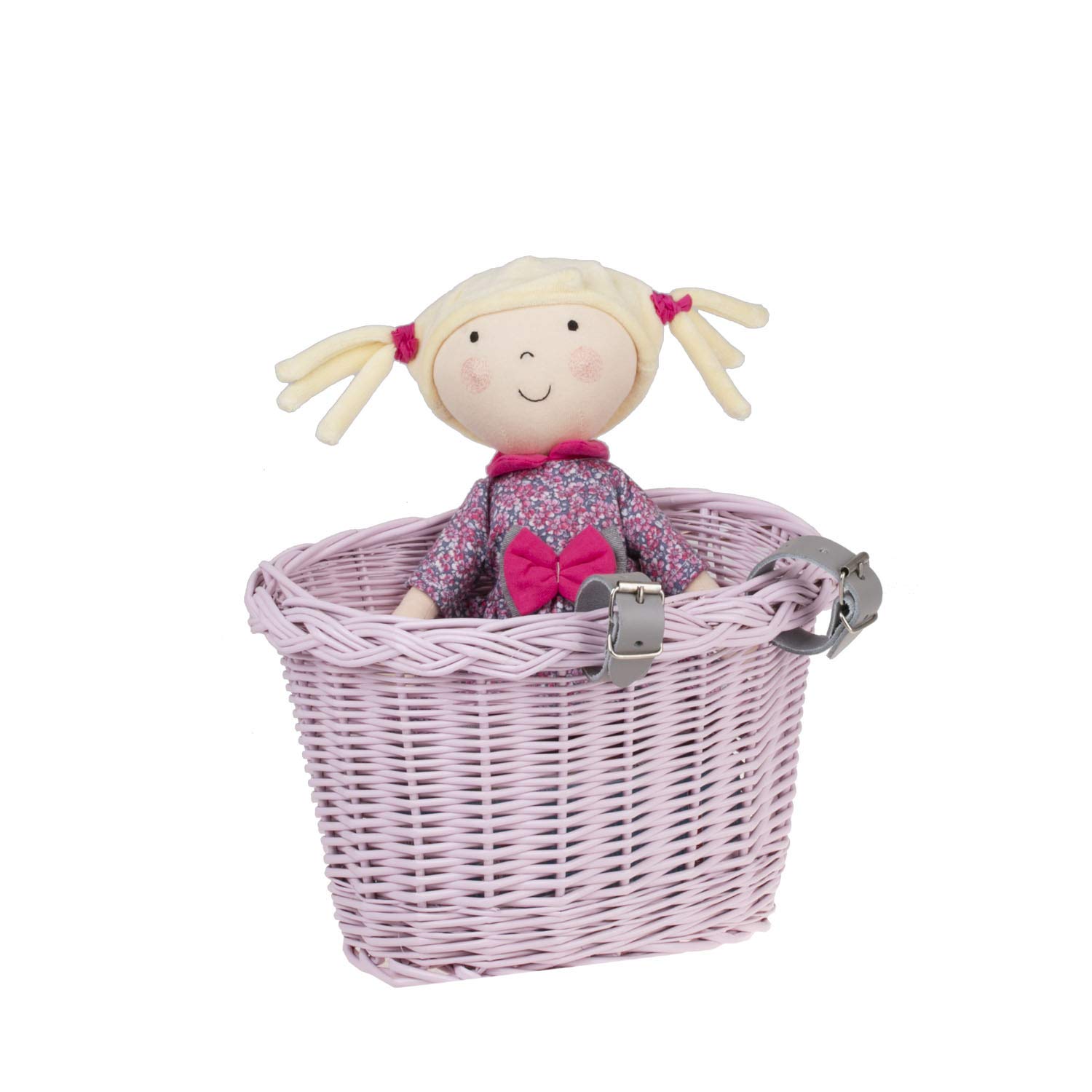 e-wicker24 Petit Panier,Basket,Panier de Guidon de vélo pour Enfant en Osier avec Deux Sangles en Cuir (Pink)