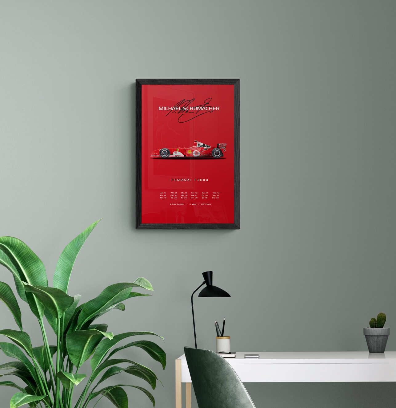 FRAMEO STORE Michael Schumacher Ferrari F2004 glass framed poster, Ferrari F2004 wall art poster (A4 size - 8 X 12 Inches) 1