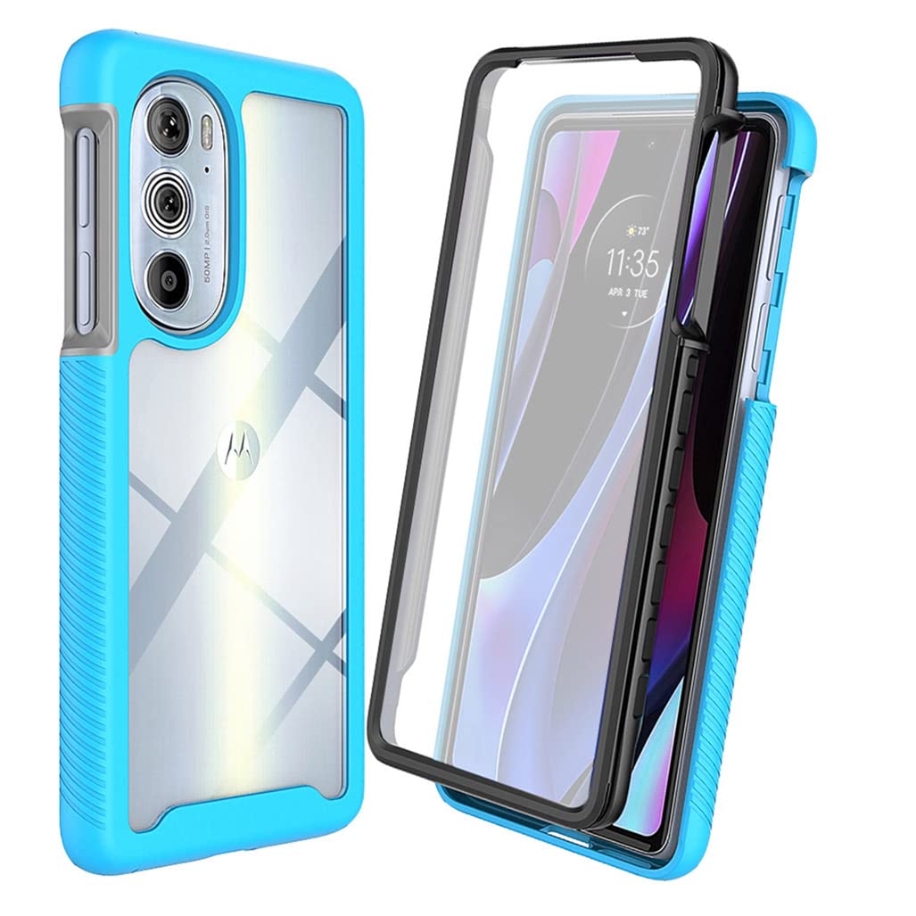 Cover Motorola Edge 30 PRO Con Protezione Schermo Integrata – Custodia Rugged Trasparente Antiurto, Azzurro, Staccabile Silicone + PC, Antiscivolo E Anti-ingiallimento - 3