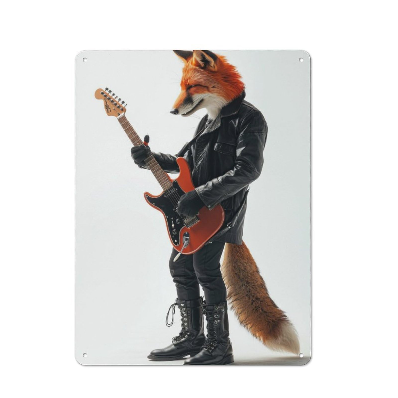 Junmoney Fox Guitar Printed Metal Sign 40X30cm For Home Office Or Studio, A Christmas Gift For People Styling Home Office And Studio