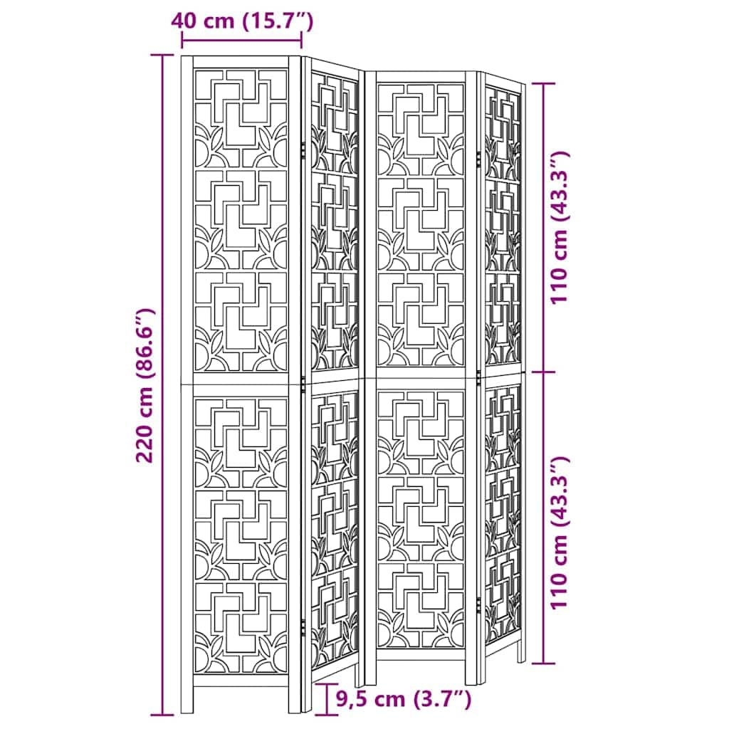 4-częściowy parawan brązowy z litego drewna paulownia, składana ścianka działowa z 4 panelami, ochrona przed wzrokiem, wolnostojąca ścianka działowa do salonu, sypialni, biura i domowego