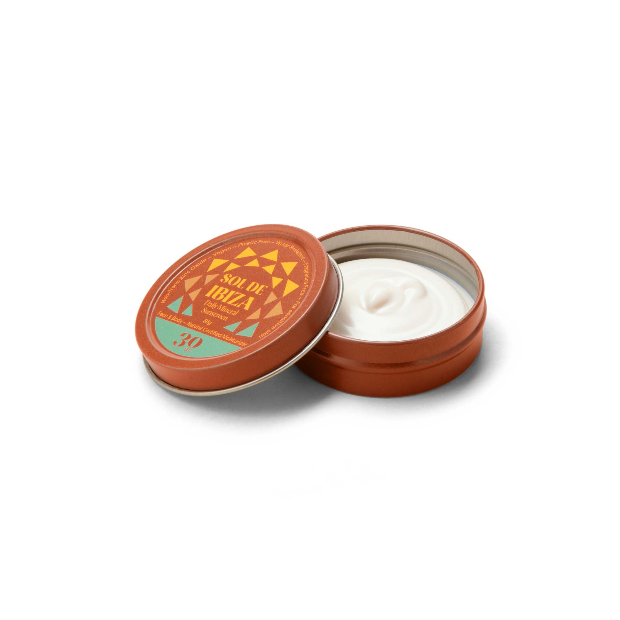 Sol De Ibiza - Protector Solar Natural Mineral SPF30 - Cara & Cuerpo - Óxido de Zinc Non Nano - Vegano - Plastic Free - Resistente al agua - Nutritiva y calmante - NUEVA TEXTURA CREMOSA