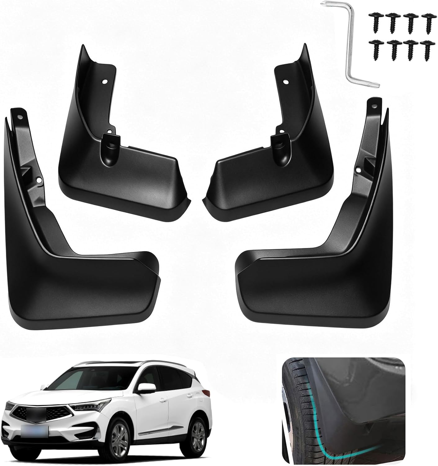 Custom Fit for Mud Flaps 2019-2024 Acura RDX Mud Splash Guard Front and Rear 4-PC Set