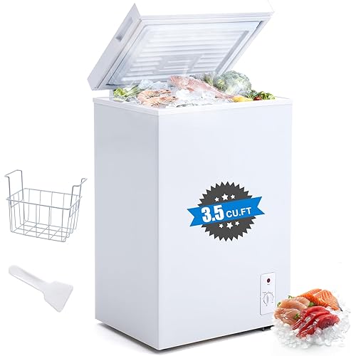 3.5 Cu.Ft Chest Freezer, Energy Efficient & Quiet Deep Freezer with Adjustable Thermostat, Removable Basket & Defrost Drain – Compact Freezer for Home, Garage, Apartment & Dorm, White