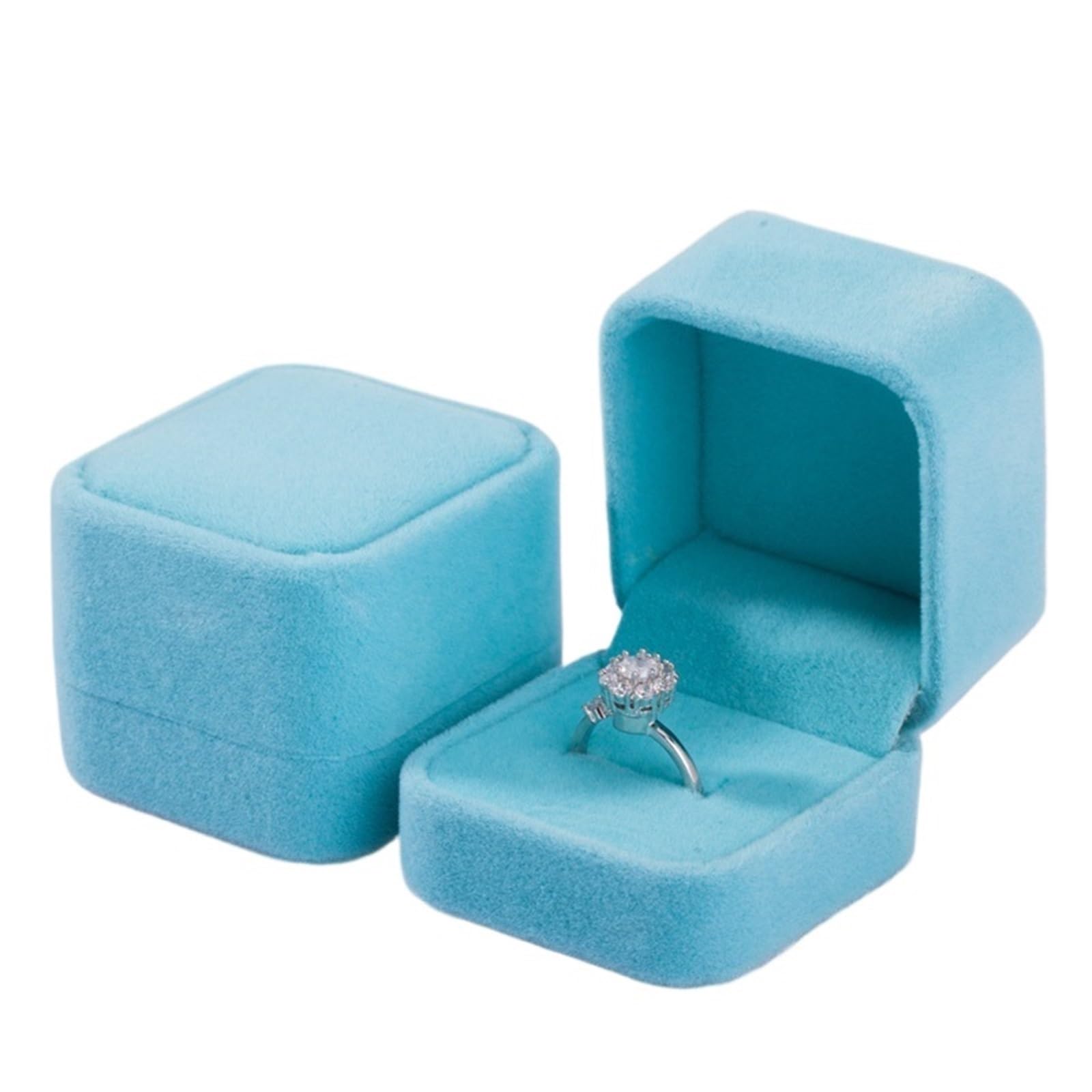 JFNKLFG 1PC 5cm Squre Velvet Case Ring Box Wedding Propose Jewelry Display Accessories Valentine's Day Gifts for Proposal, Wedding(Blue)