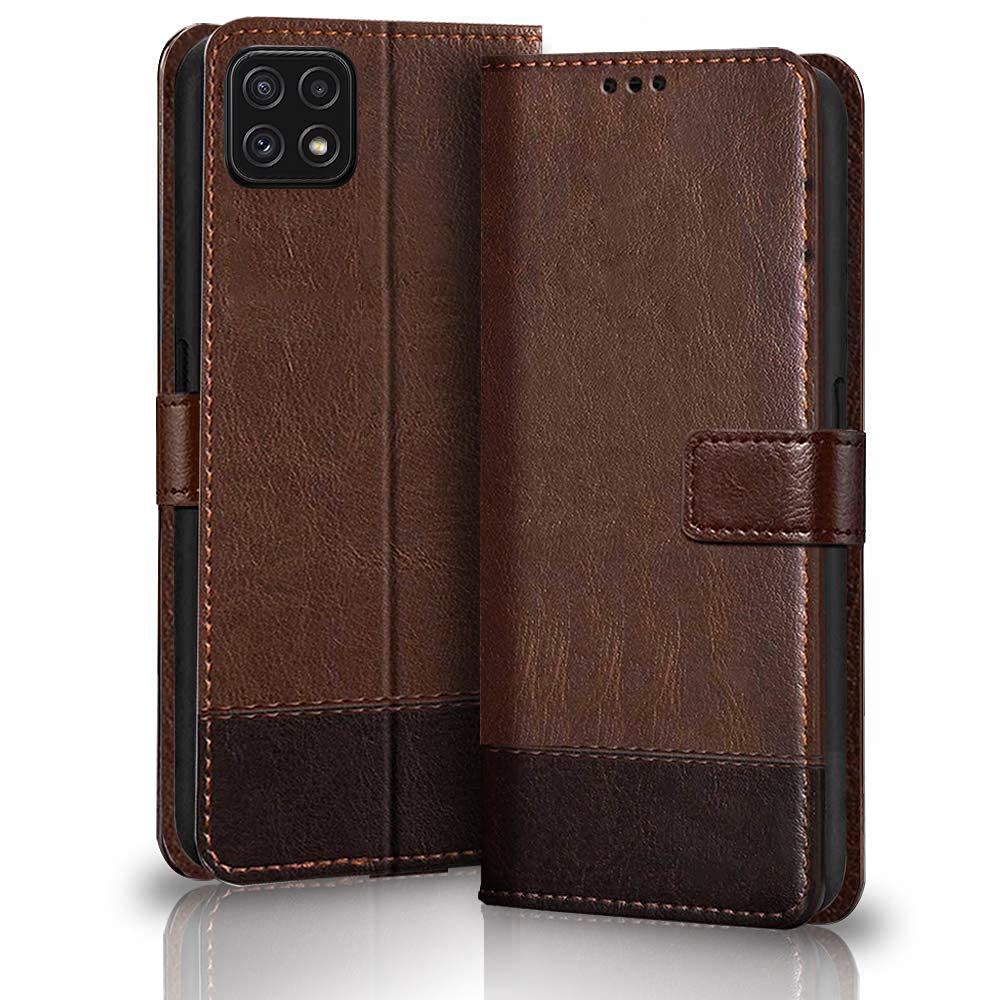 TheGiftKart Dual-Color Leather Finish Samsung Galaxy F42 5G / A22 5G Flip Back Cover | Inside Pockets & Inbuilt Stand | Wallet Style | Magnet Closure (Brown & Coffee) (B09B2MRFJ5) Amazon Price History, Amazon Price Tracker