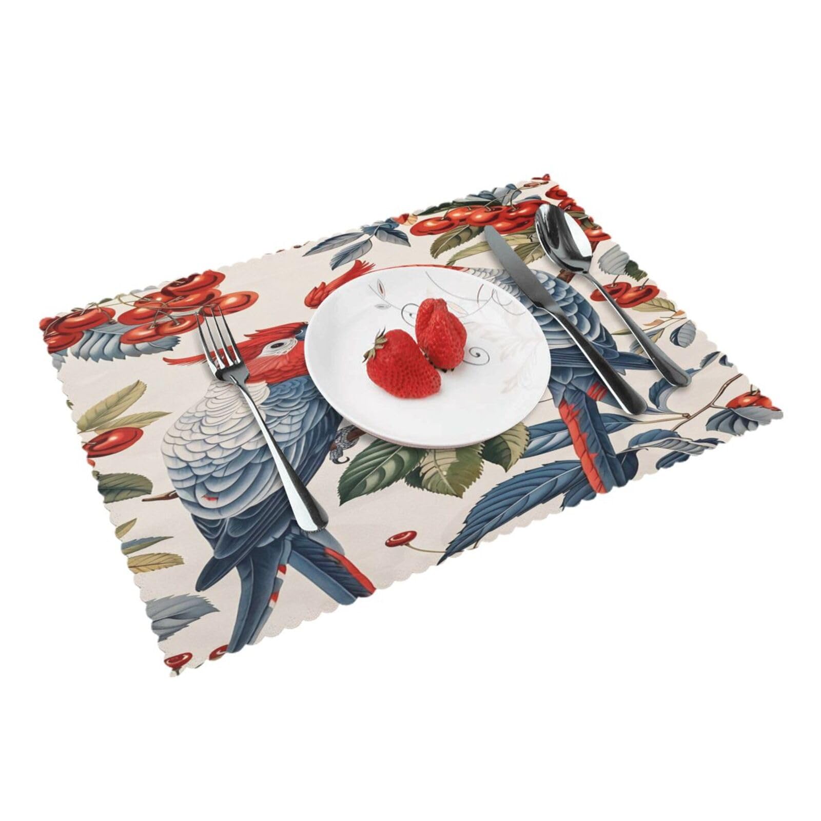 Parrot Cherry Leaf Placemats Set of 4 Print Table Mats Place Mats Table Decor for Kitchen Dining 12X18 in