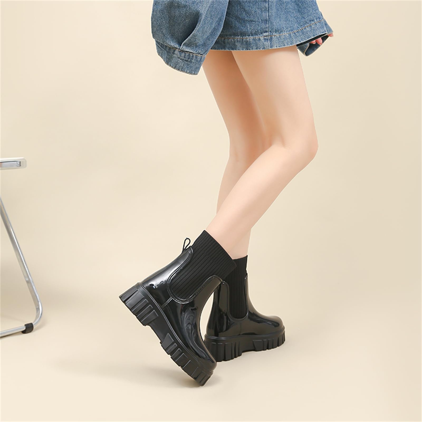 AONEGOLD Botas de Agua Mujer Impermeable de Lluvia Antideslizante Botines de Caucho Tobillo Plataforma Moda Jardín Trabajo