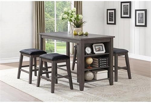 Miniatura 2 de Pemberly Row Mesa de bar de altura de mostrador con estantes de almacenamiento, mesa de pub rústica para cocina y comedor, mesa de comedor de granja