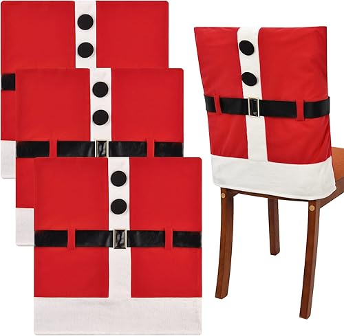 Paquete de 4 fundas de silla de Navidad para comedor funda trasera de silla de Papá Noel con hebilla de cinturón fundas protectoras para sillas de