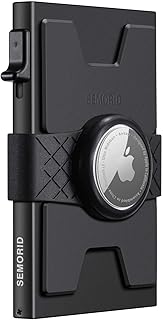 Minimalist Men Metal Wallet with AirTag Holder | Aluminum Credit Card Holder with Expandable Backplate | Trackable Wallet for Apple Air Tag GPS | RFID Blocking Front Pocket Money Case (Black)