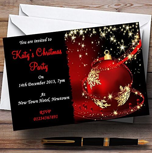 Red, Gold & Black Stunning Personalized Christmas/New Year/Holiday Party Invitations