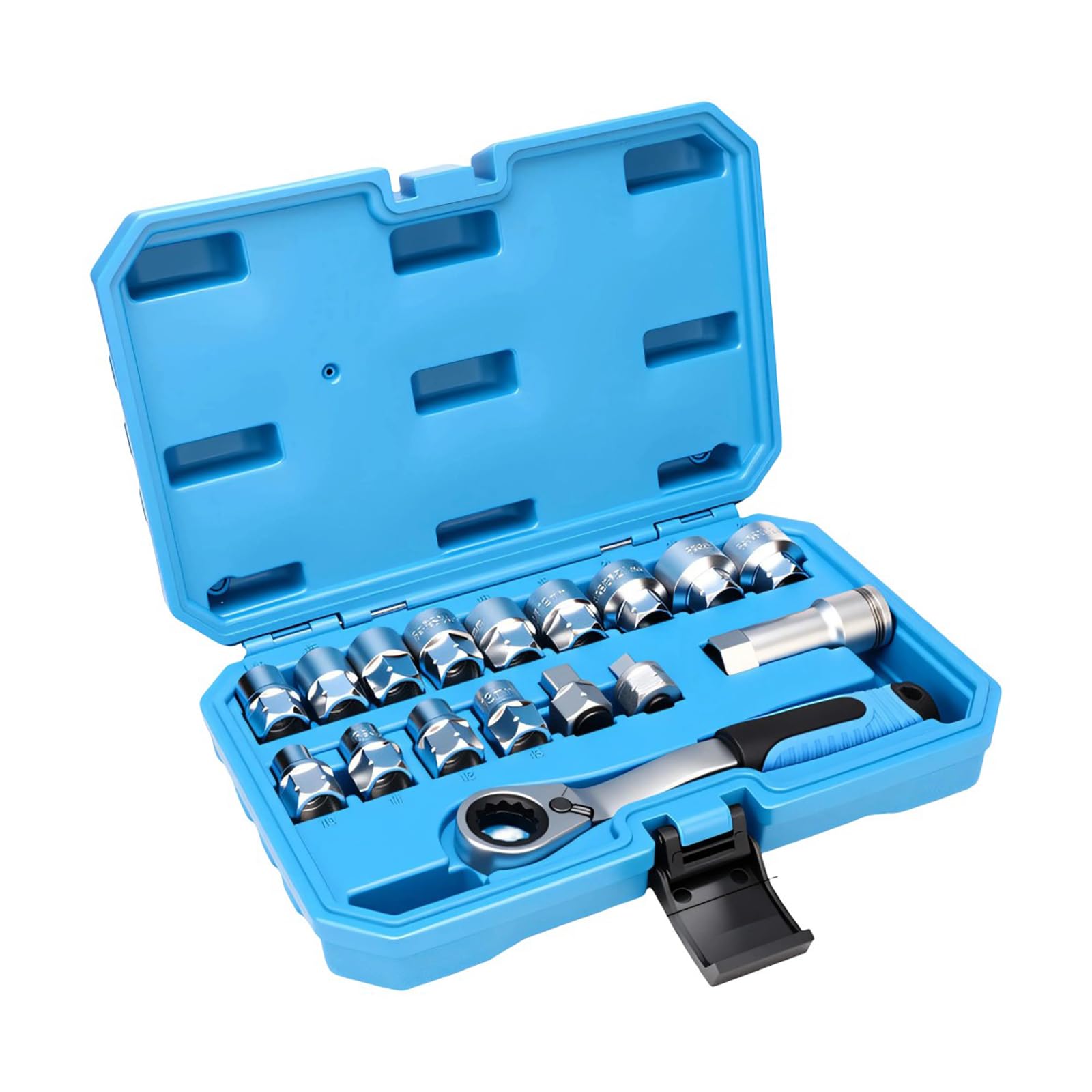 Hdoytxxm 17 Piece Set Pass Through Socket Set Featuring 12 Point Design Bidirectional Ratchet 8Mm To 24Mm Power Tools Bidirectional Ratcheting Set