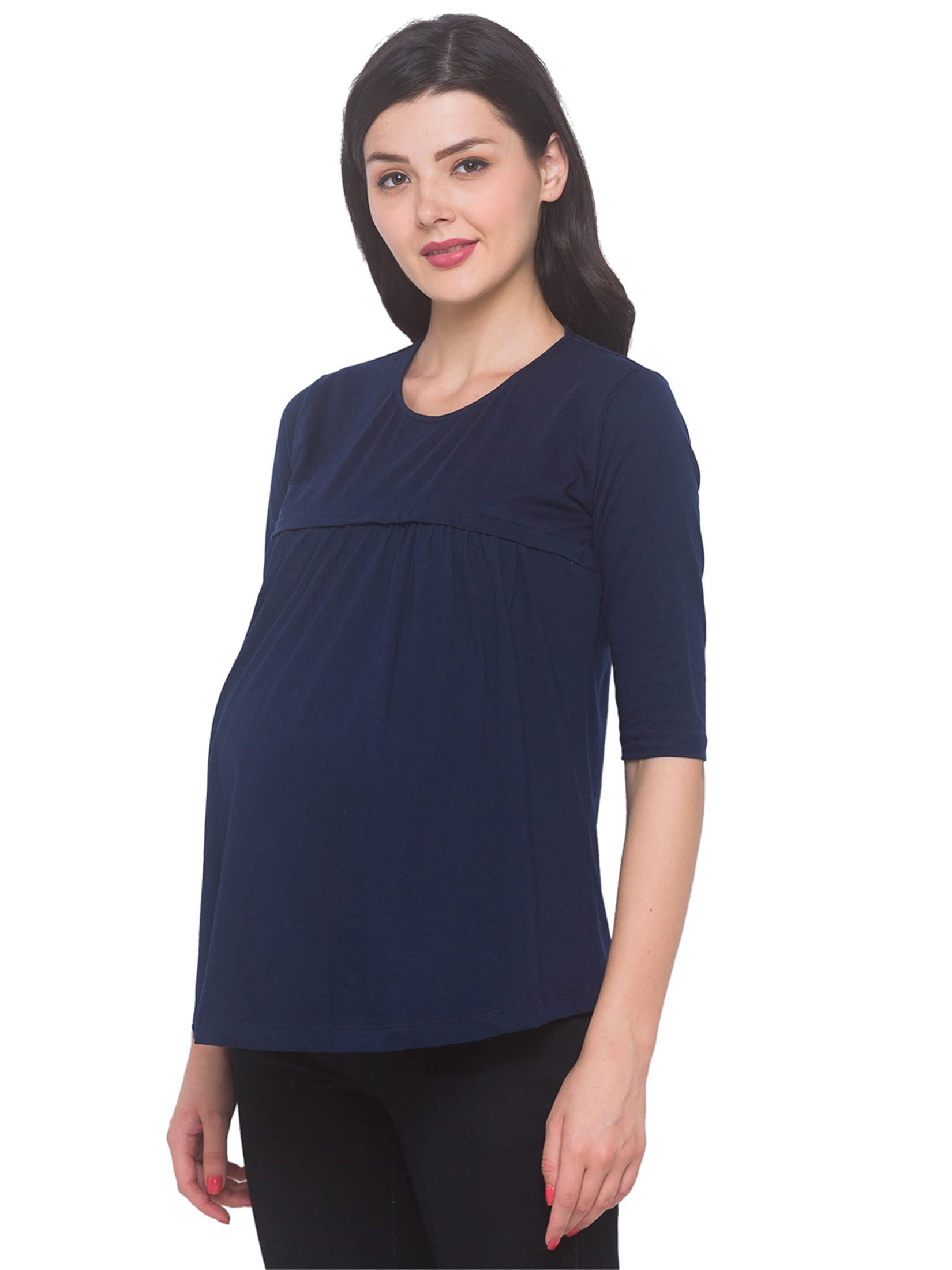 AV2 Women's Cotton Nightwear Maternity Feeding Nursing Regular Fit Tunic Top (Navyblue,XL) 1