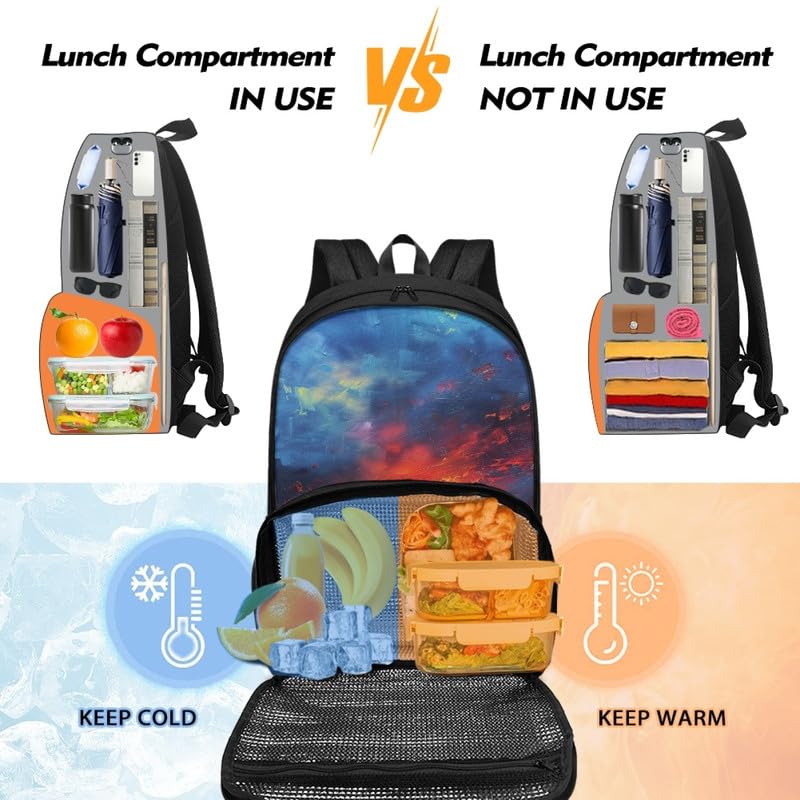 Sunrise SeaScape Oil Painting Backpack and Lunch Bag Kids School Sunup Hand Drawing Bag Pack for Teens Students Boys Girls School Sport Travel4