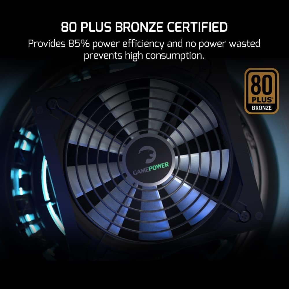 GAMEPOWER GP-650 ATX Netzteil, 650W, 80 Plus Bronze Zertifiziert, Ultra-leise 140-mm Lüfter, Aktive PFC-Effizienz, Effizienz von bis zu 85%, Gaming PC Power Supply