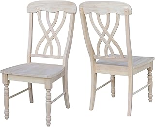 IC International Concepts Latticeback Wooden Chairs, Set of 2, Perfect for Dining Room and Kitchen Furniture - Unfinished