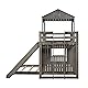 Twin Over Full Bunk Bed Frames Loft Bed with Slide, House Roof, Window and Safety Guardrails for Teens, Boys or Girls