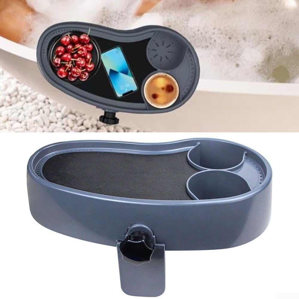 Plateau de spa réglable avec porte-gobelets antidérapant pour jacuzzi et piscine, organiseur de bain en plastique ABS épais avec drainage pour bords de 5,6 à 12,2 cm, gris