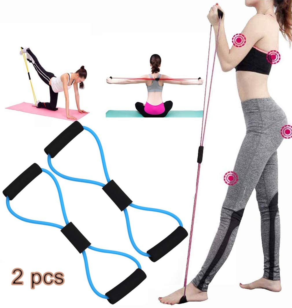 8-Shaped Exercise Resistance Band, 2 Pcs Fitness Pull Rope Yoga Strap Arm Pull Up Strength Training Resistance Band, Muscle Sculpt Leg Stretcher Home Fitness Equipment for Full Body Workout (blue)