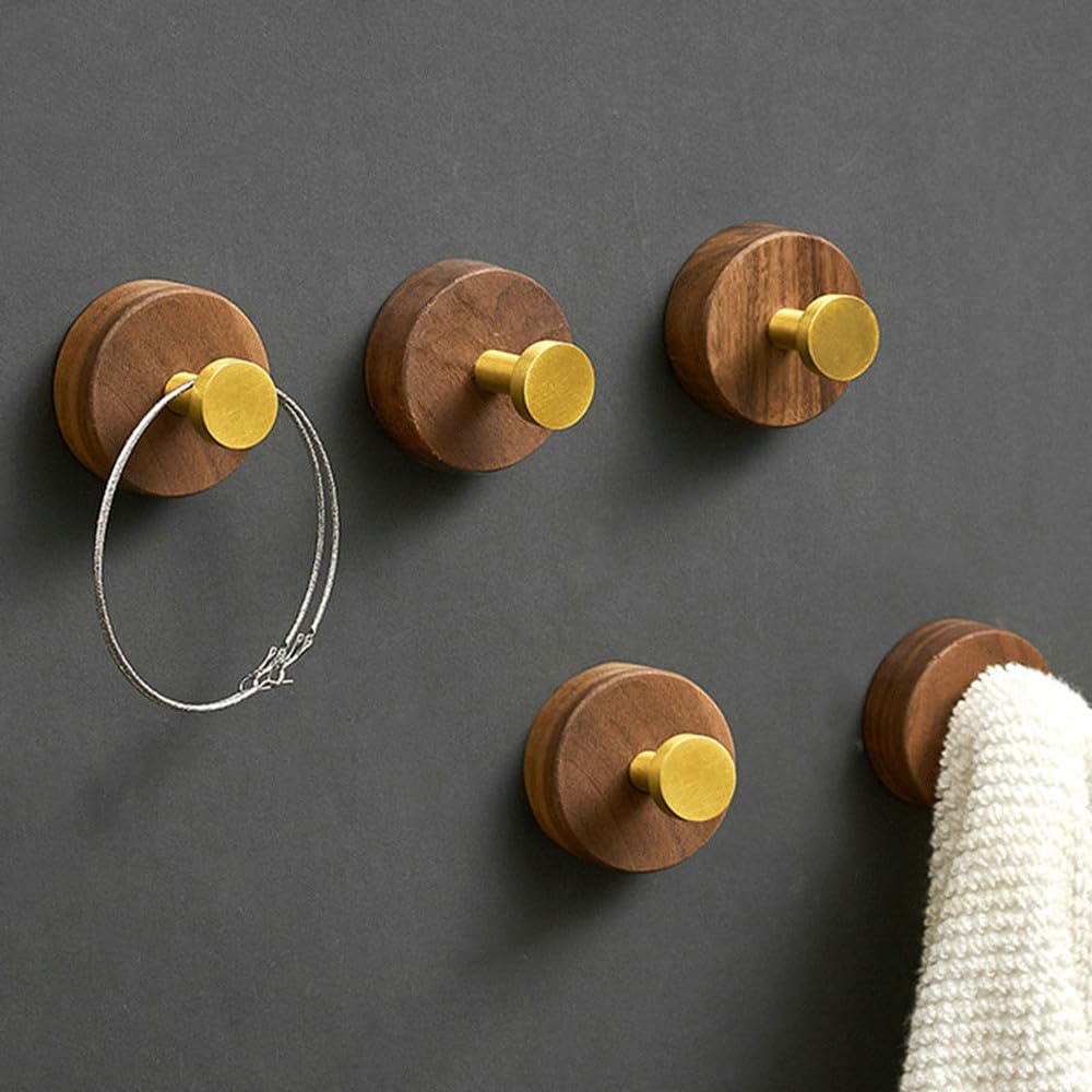Gancho de aluminio espacial de madera, ganchos para batas de oro blanco y negro, gancho para ropa, colgador de ropa montado en la pared, estante para gancho de puerta, 5 piezas estilo C, 1