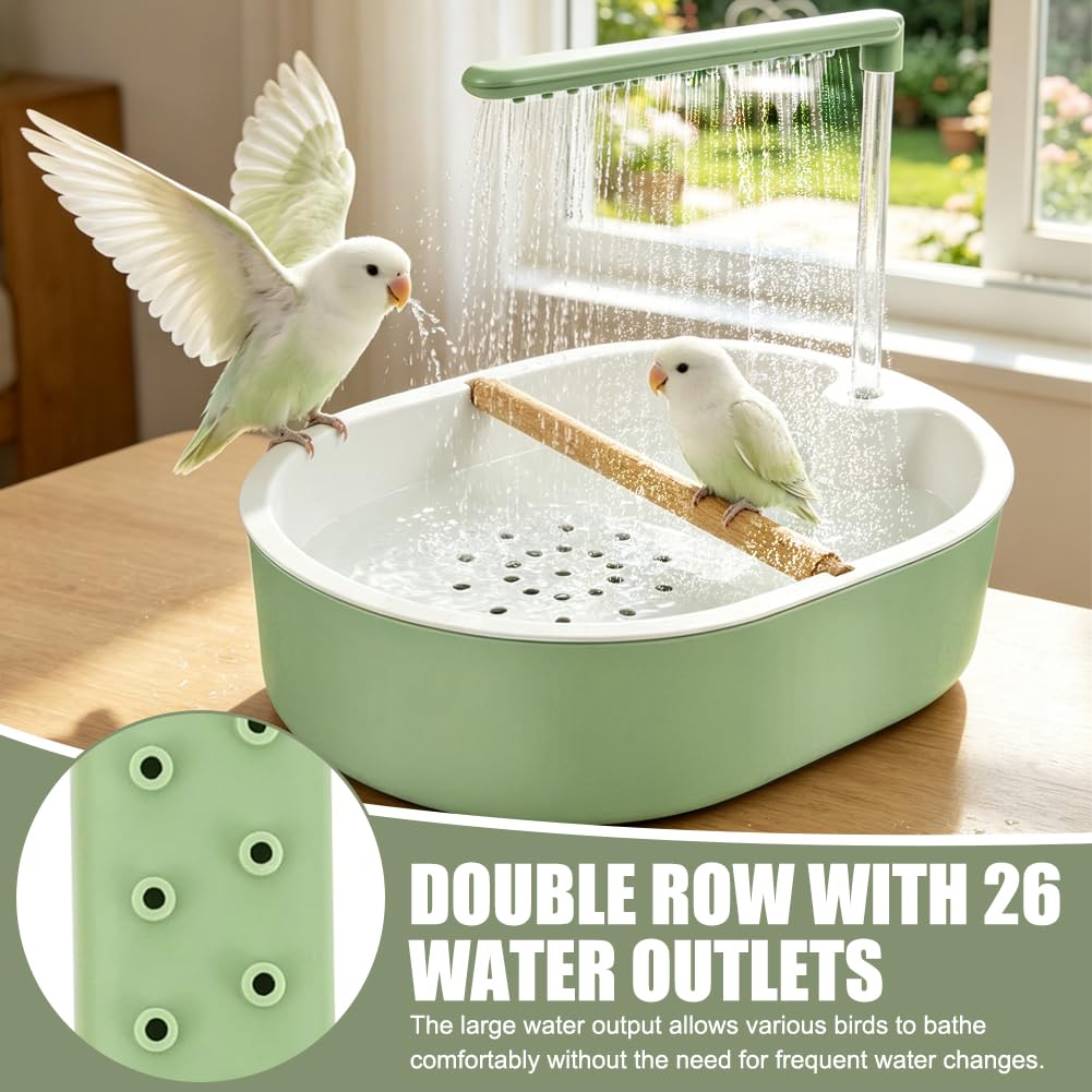 Automatische Vogel Dusche mit Zirkulationshahn, Vogelbad für Käfig, Teichbrunnen, Wassersystem für Nymphensittiche & Unzertrennliche, Vogelfreundliches Badezubehör (Oval)