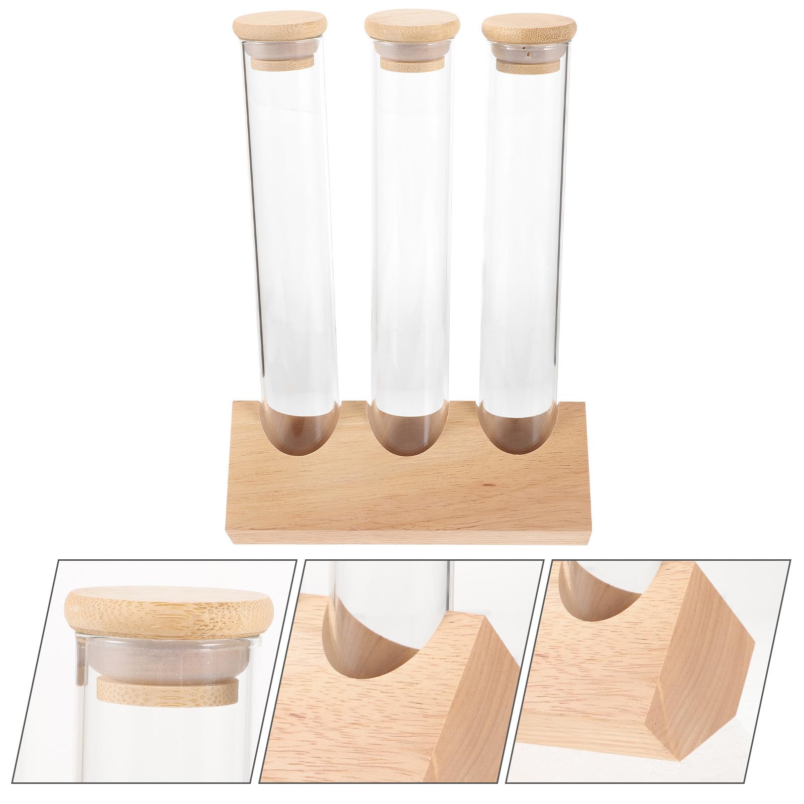 Expositor de Granos de Café en Tubo de Vidrio Soporte de Madera